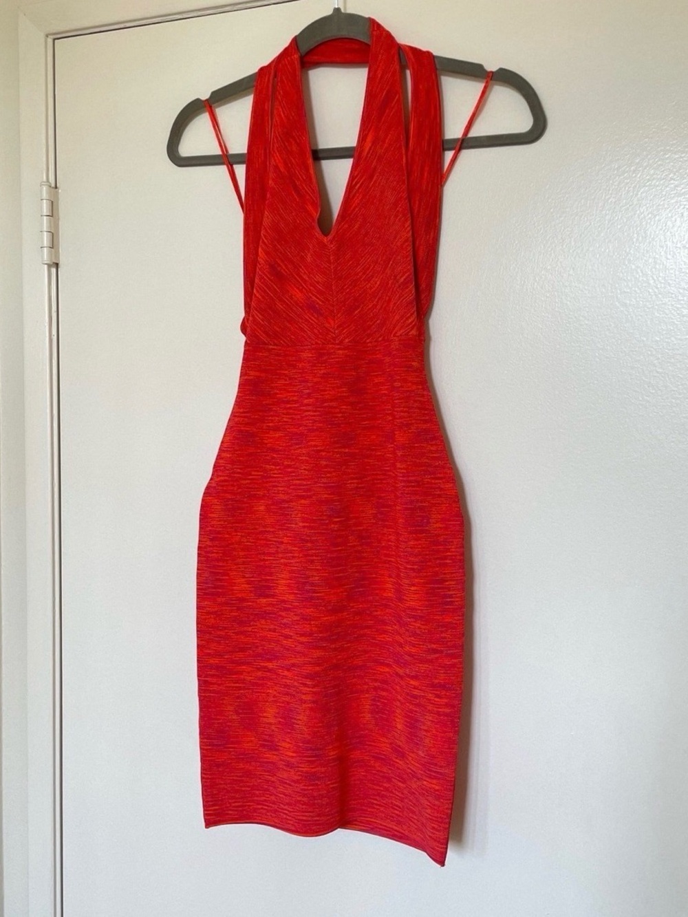 Guess Red Halter V-Neck Knit Bodycon Dress